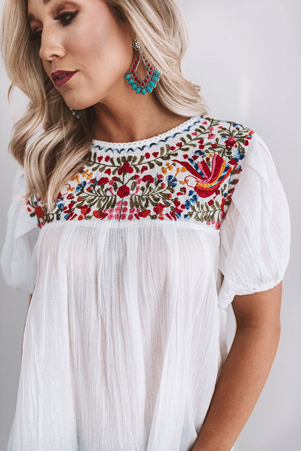 Barefoot in Barcelona Embroidered Top in White Image - 3