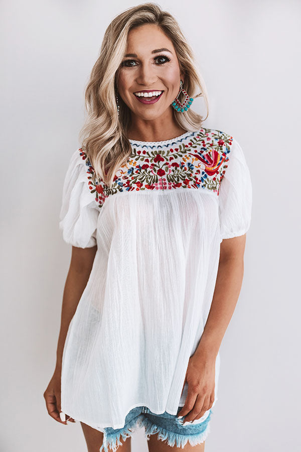 Barefoot in Barcelona Embroidered Top in White Image - 2
