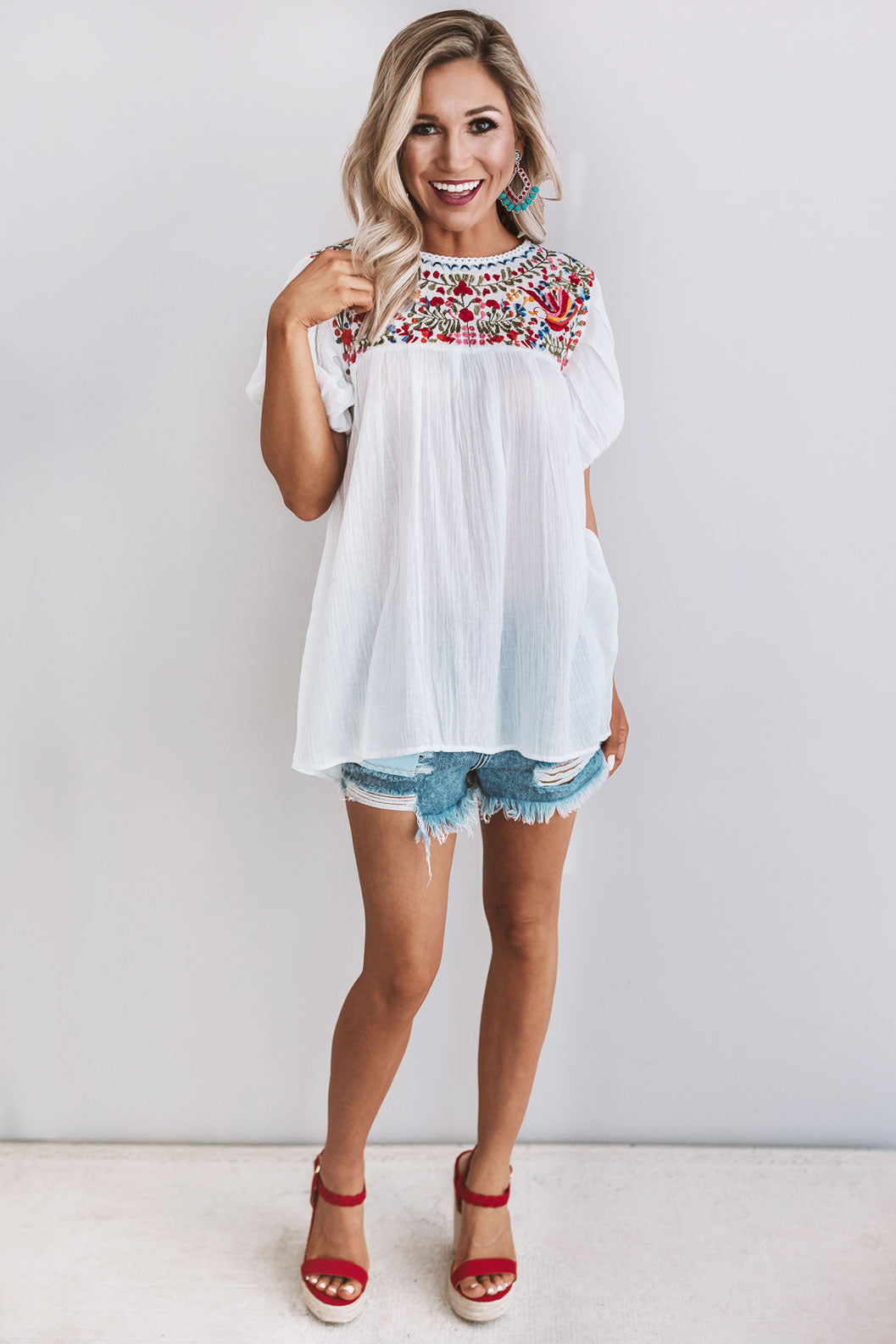 Barefoot in Barcelona Embroidered Top in White Image - 1