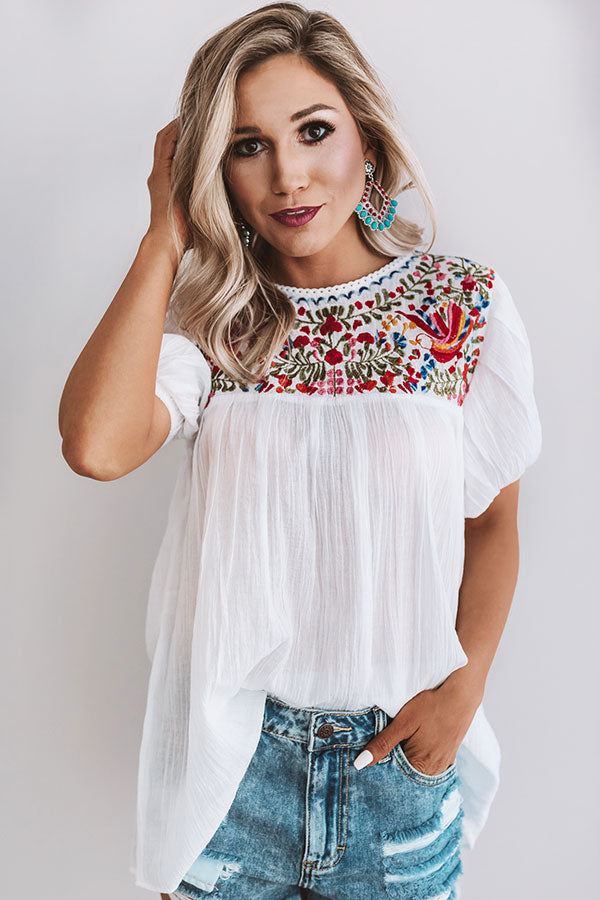 Barefoot in Barcelona Embroidered Top in White Image - 5