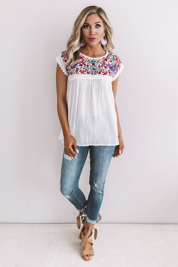 Summer State Of Mind Embroidered Top White