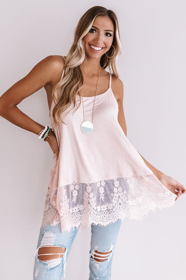 Warmer Days Lace Trim Tank In Rose Quartz Image - 2
