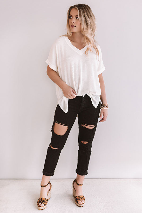 On The Run Ribbed Boyfriend Tee In Cream