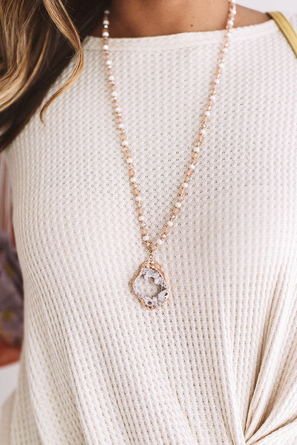 Moonlit Views Druzy Stone Necklace in Peach