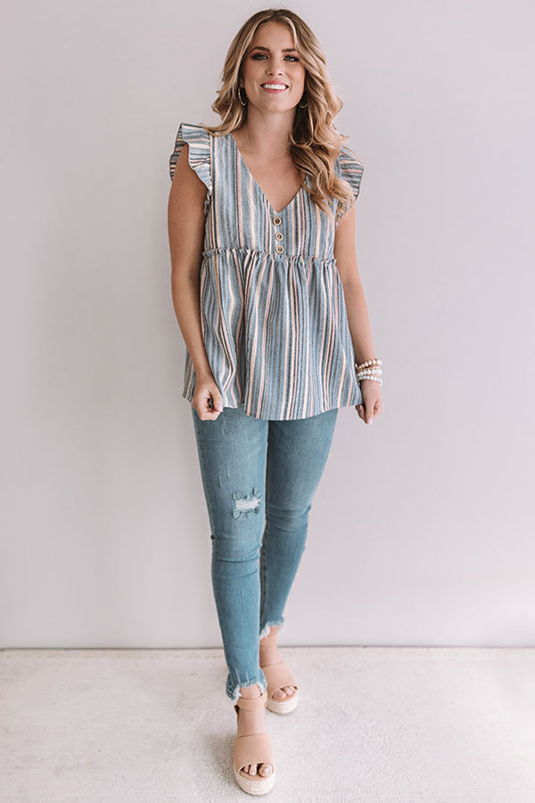 Sunrise Beach Walk Stripe Babydoll Top in Airy Blue Image - 1