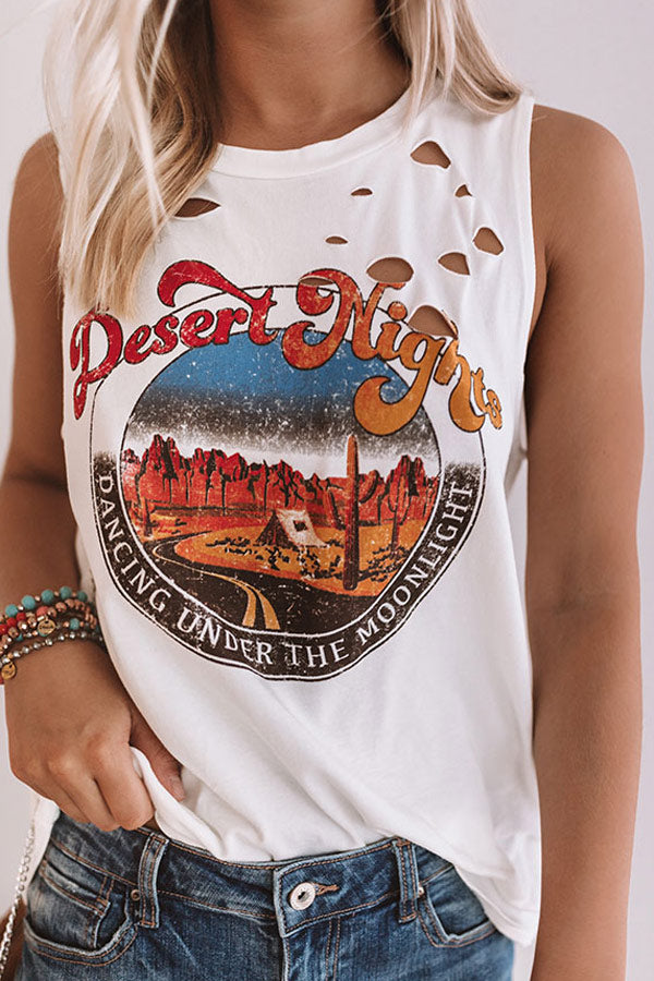 Desert Nights Distressed Boyfriend Tank In White Image - 2
