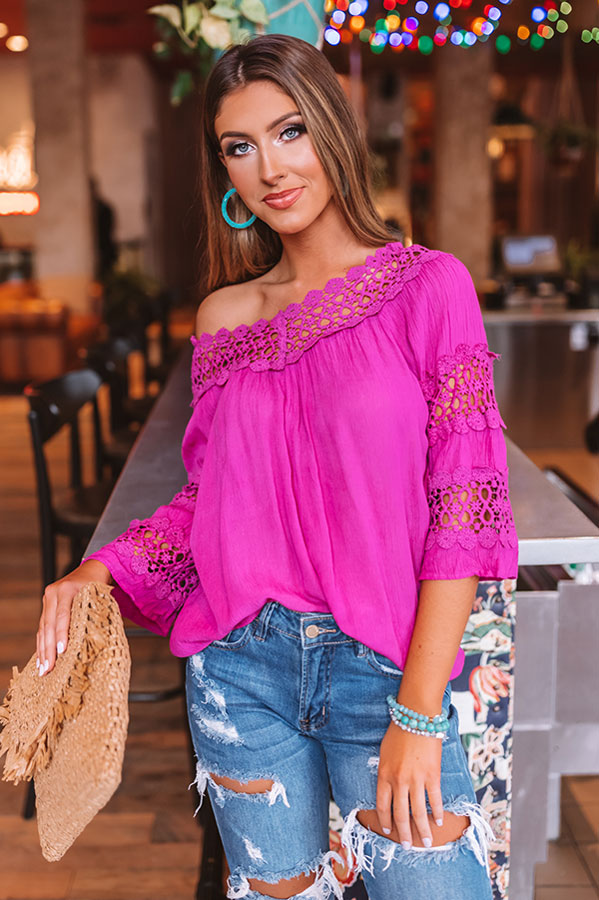 Party In My Cabana Crochet Top In Berry