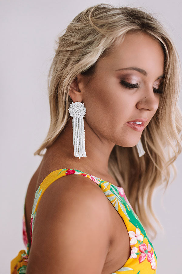 Feeling Coastal Tassel Earrings In White