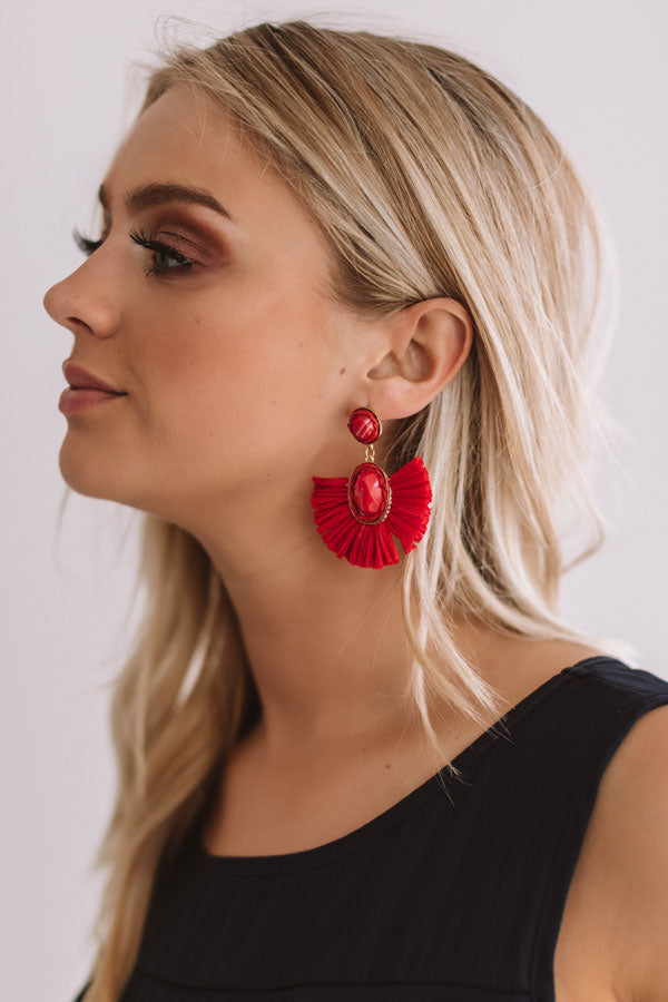 Travel Abroad Fan Earrings in Red