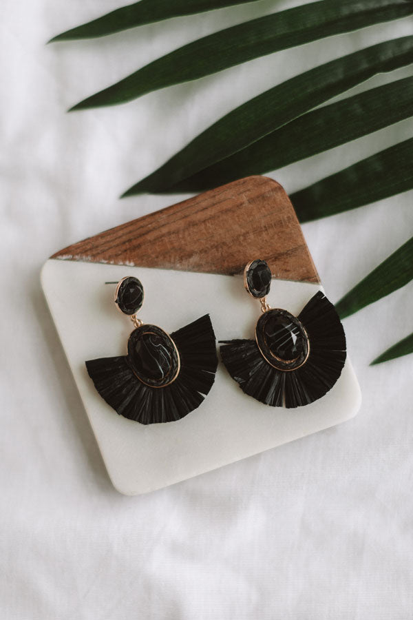 Travel Abroad Fan Earrings in Black
