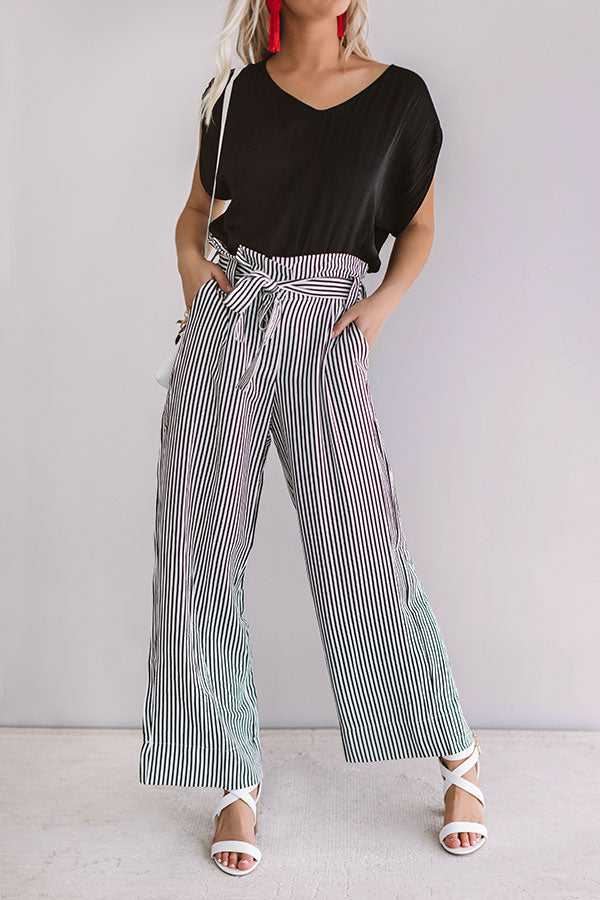 Yacht Club High Waist Stripe Pants In Black