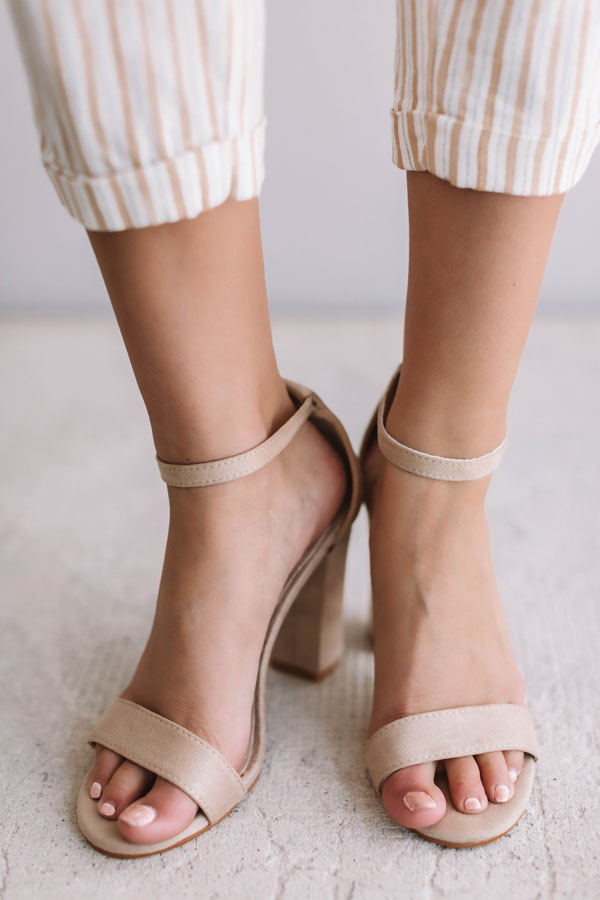 The Leigh Faux Suede Heel in Natural