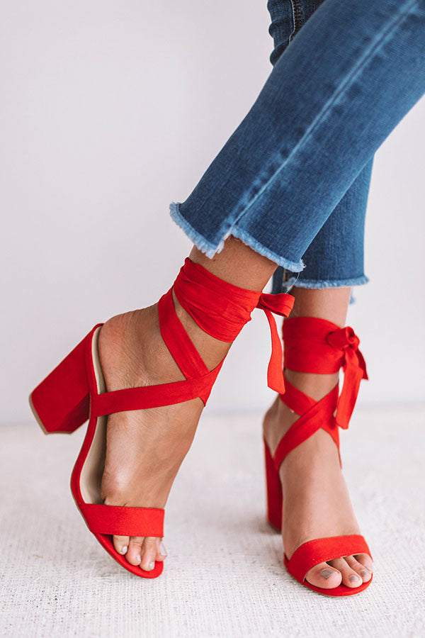 The Parker Faux Suede Lace Up Heel In Scarlet