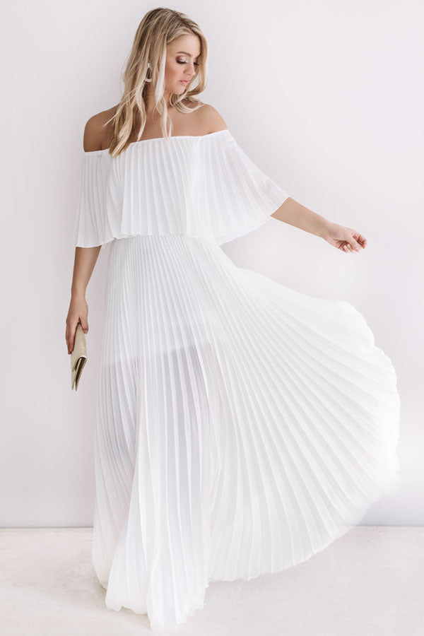 Gala Glam Pleated Maxi Dress in Ivory