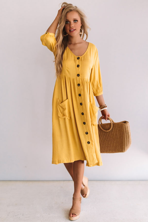 Pinot and Picnics Midi Dress In Mustard Image - 1