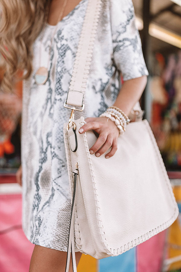 Vegas Weekend Faux Leather Crossbody In Stone