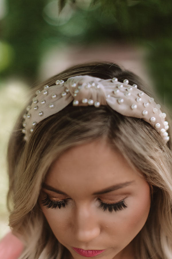 Sweet Pearl Velvet Headband In Champagne