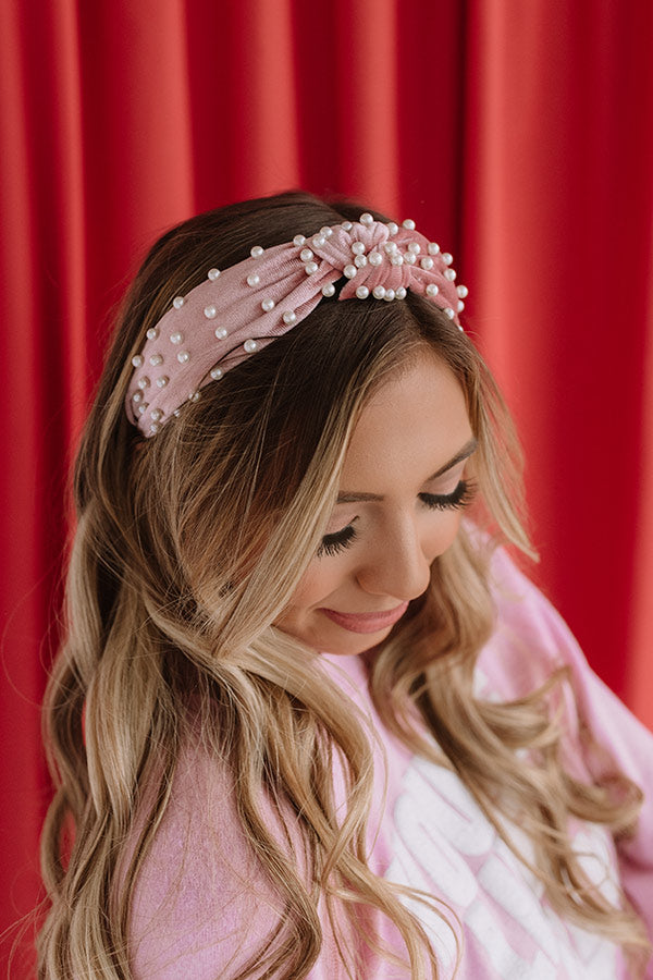 Sweet Pearl Velvet Headband In Blush