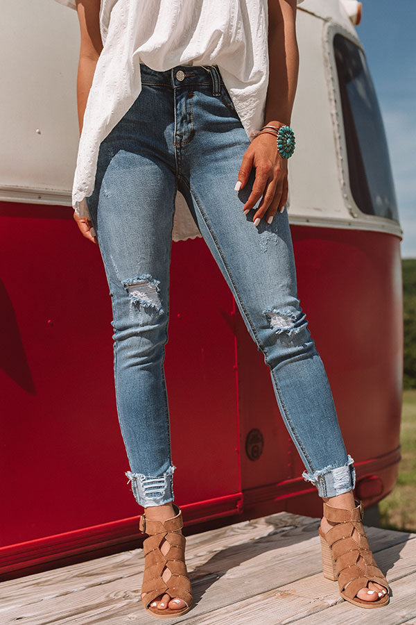 The Eliza Midrise Distressed Ankle Skinny in Medium Wash