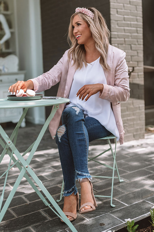 Countless Compliments Satin Blazer In Blush