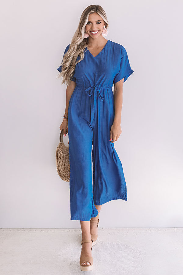 Wishing For Wine Satin Jumpsuit In Sapphire Image - 1