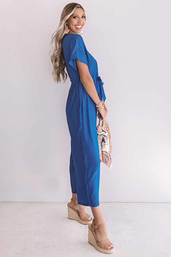 Wishing For Wine Satin Jumpsuit In Sapphire Image - 4