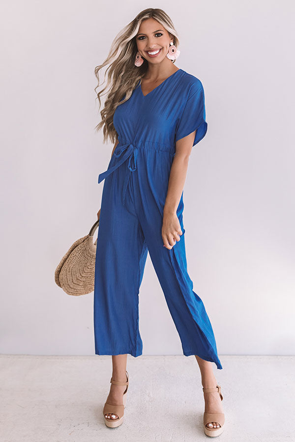 Wishing For Wine Satin Jumpsuit In Sapphire Image - 2