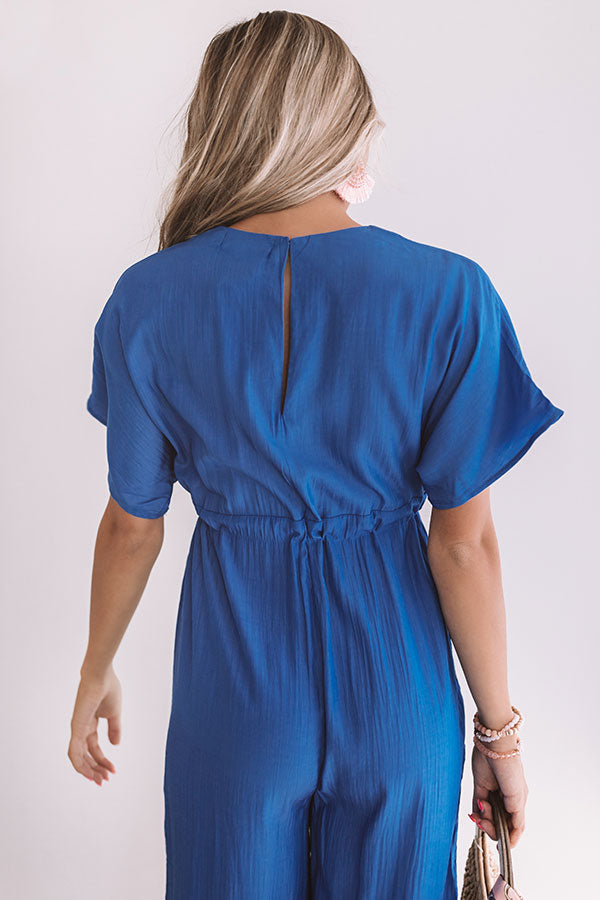 Wishing For Wine Satin Jumpsuit In Sapphire Image - 5