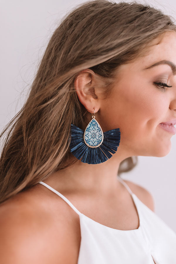 Flight To Florence Fan Earrings In Navy