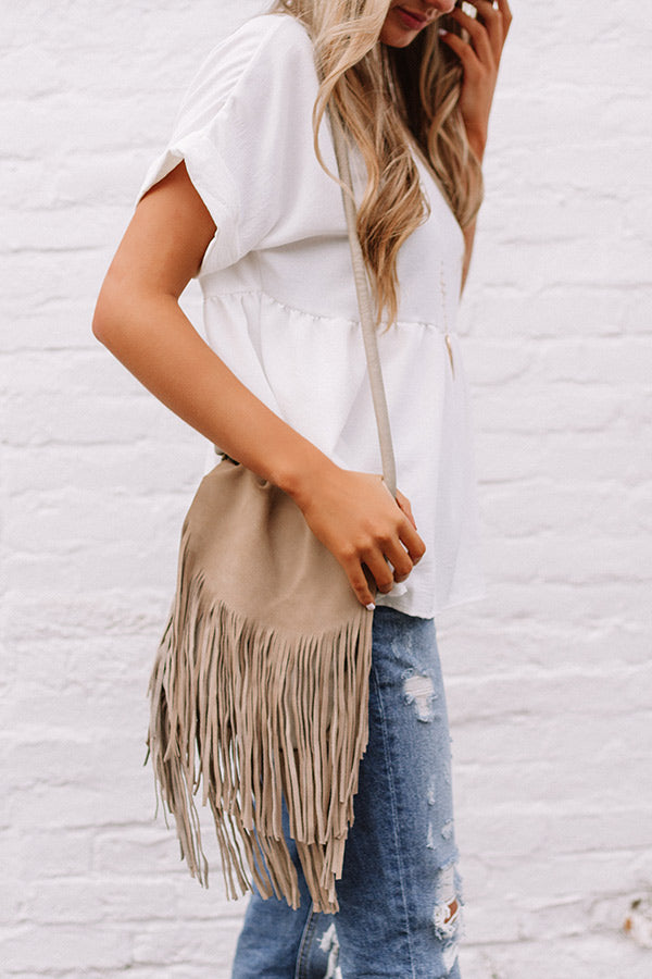 Spanish Coast Fringe Crossbody In Taupe