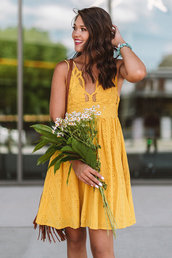 Setting Sail To Santorini Eyelet Dress In Marigold Image - 3