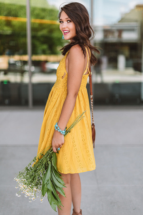 Setting Sail To Santorini Eyelet Dress In Marigold Image - 4