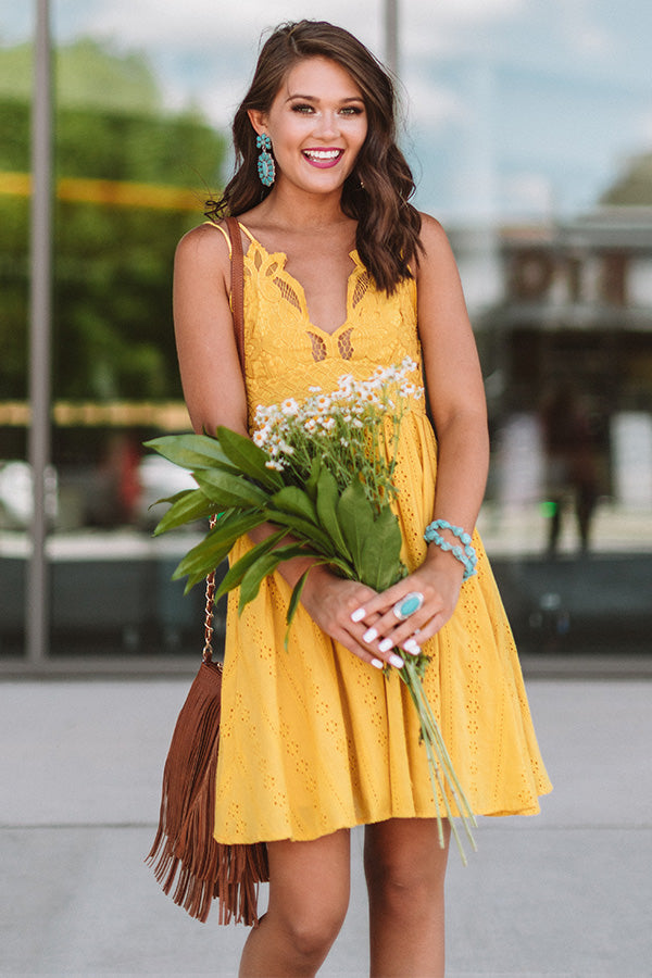Setting Sail To Santorini Eyelet Dress In Marigold Image - 5