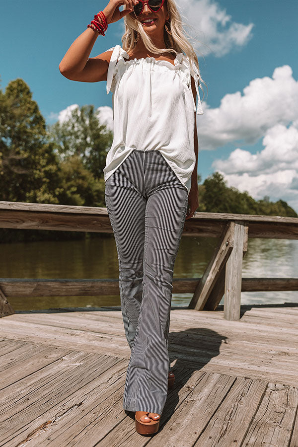 The Hayes High Waist Stripe Flares In Navy