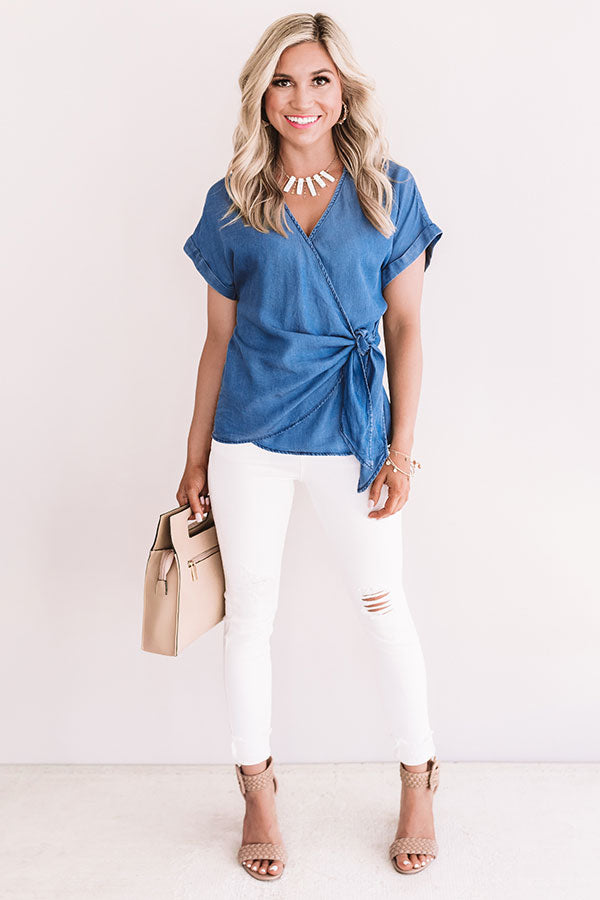 Front Page Worthy Chambray Wrap Top