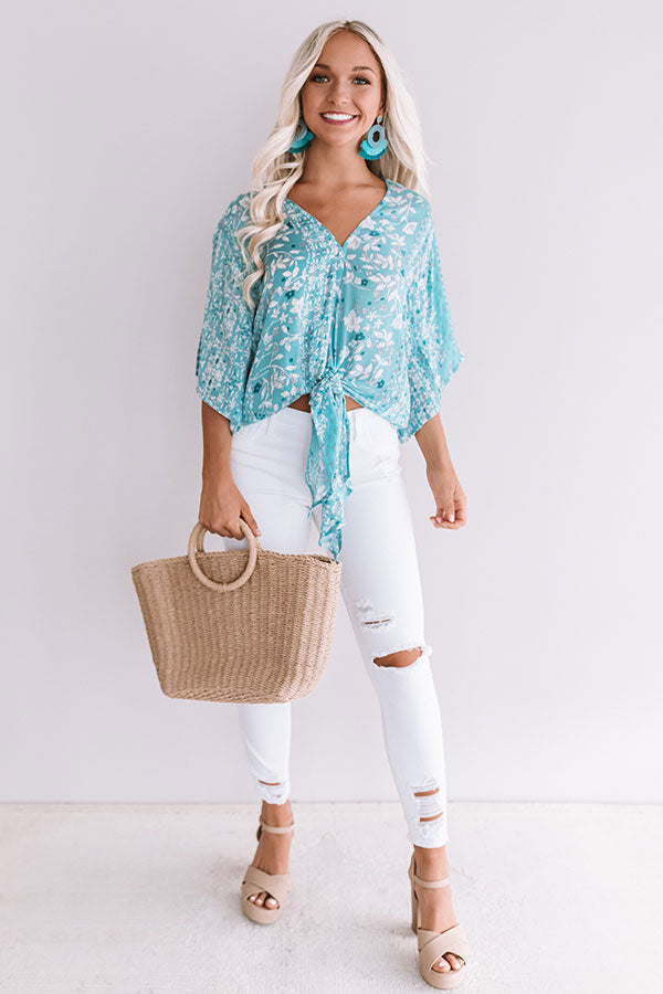 Sangria Season Floral Tie Top In Aqua Image - 1