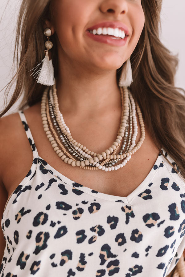 Sun, Sea, And Sand Layered Necklace In Khaki