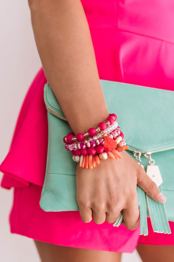 Sand Tropez Semi Precious Bracelet Set In Hot Pink