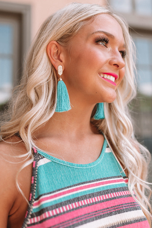 Cabana Fever Tassel Earrings In Turquoise