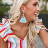Forever Fashionably Late Tassel Earrings In Sky Blue Image - 1