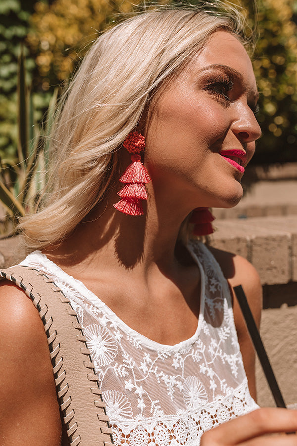 Tranquil Paradise Tassel Earrings In Coral