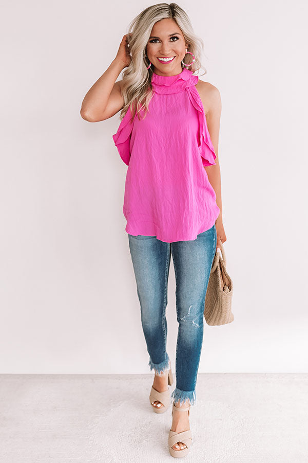 Eyes On You Ruffle Tank In Hot Pink