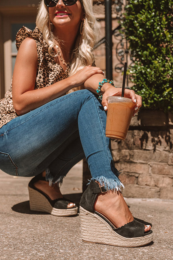 The Nicolette Faux Suede Espadrille Wedge in Black