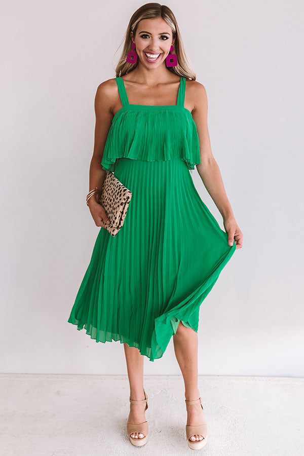 Ooh La Lolly Pleated Midi In Emerald