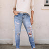 The Tess Midrise Distressed Ankle Skinny in Light Wash Image - 1