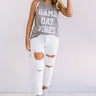 Game Day Vibes Distressed Boyfriend Tank in Grey Image - 1