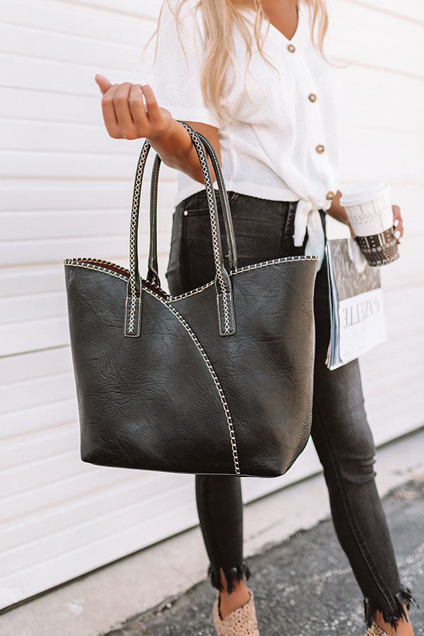 Weekend In NYC Faux Leather Tote In Black