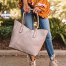 Weekend In NYC Faux Leather Tote In Taupe Image - 1