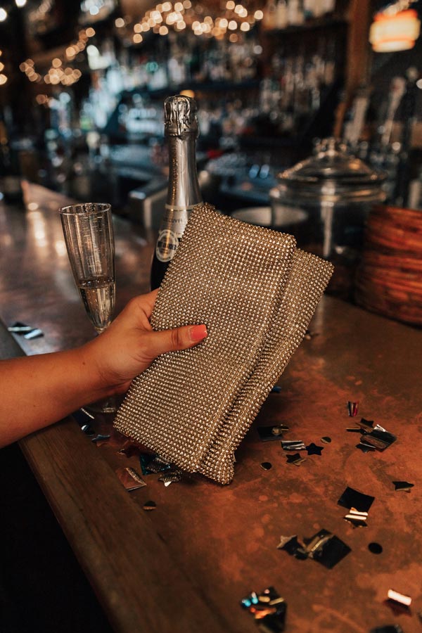 Shimmer In Style Rhinestone Clutch In Gold