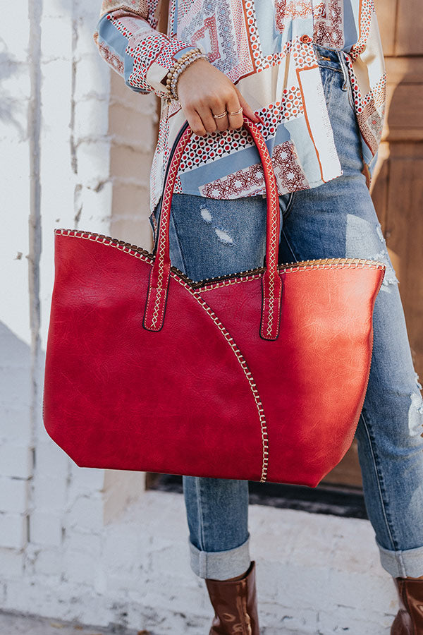 Weekend In NYC Faux Leather Tote In Red